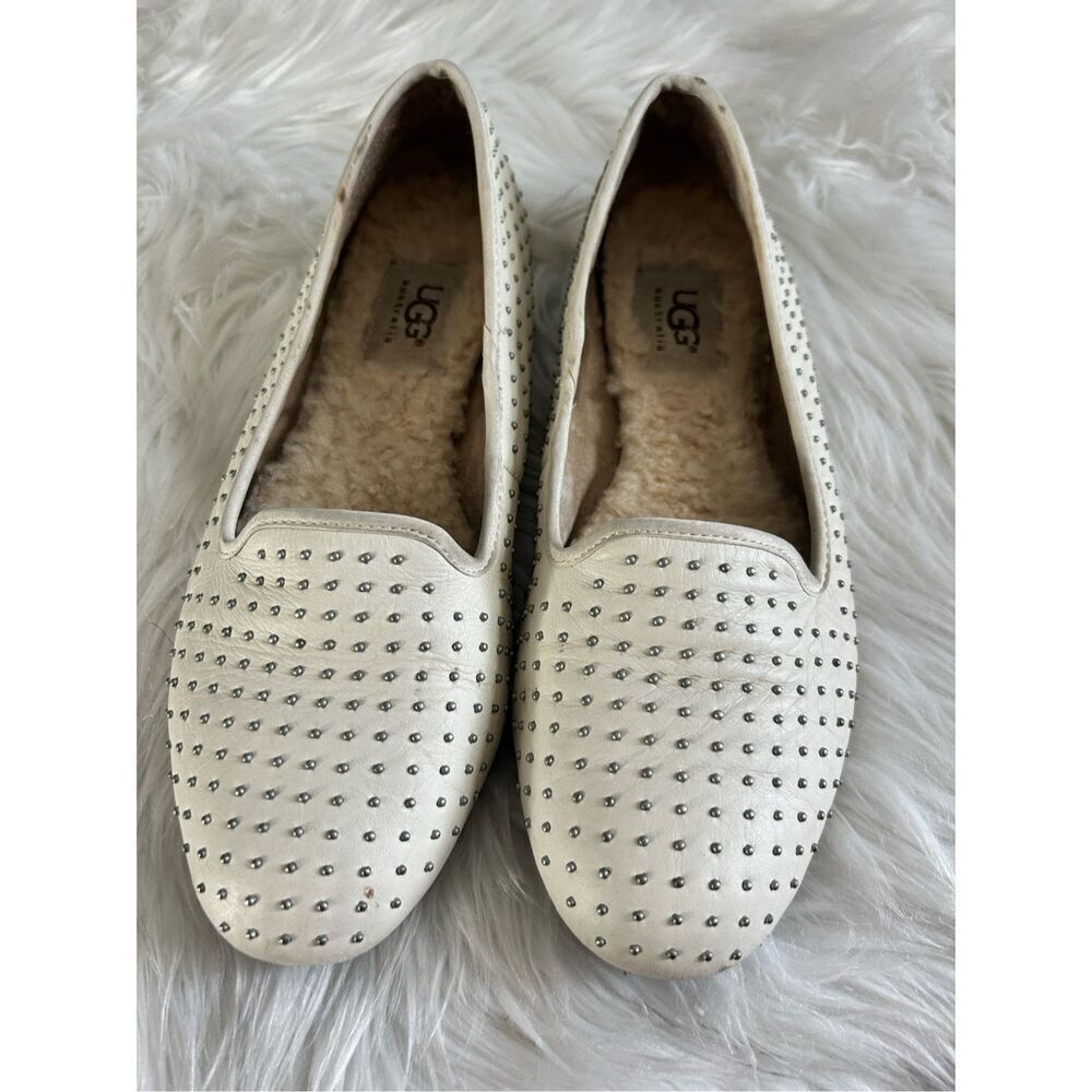 UGG Alloway White Leather Silver Studded Loafer Flats size 6